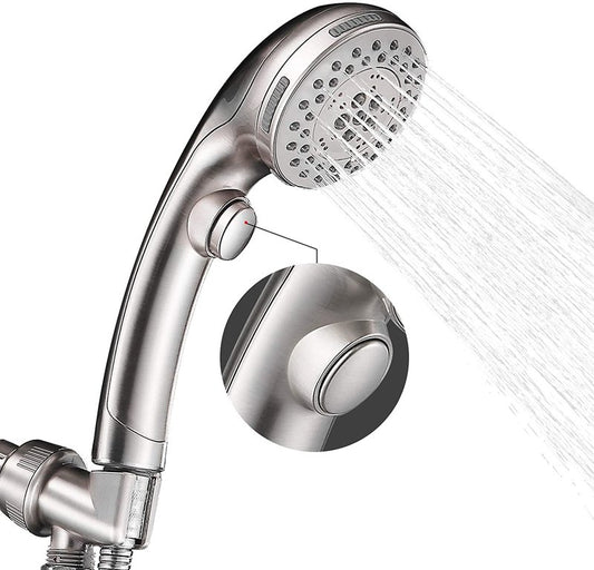 Shower Head, High Pressure 6 Setting Shower Head Hand-Held with ON/OFF Switch and Spa Spray Mode - Shower Heads with Handheld Spray High Pressure - Brushed Nickel
