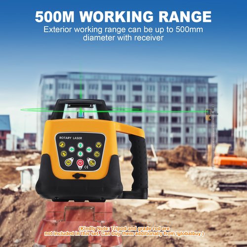 Iglobalbuy Rotary Laser Level Green Laser Self Leveling Kit, 500M Green Beam 360° Automatic Horizontal/Vertical Self-leveling Rotary Rotating Laser Level with Receiver