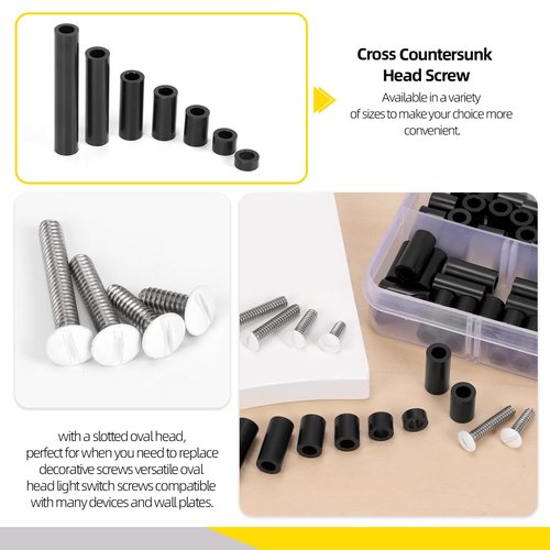 Mardatt 245Pcs Electrical Outlet Extender Kit, 150Pcs Electrical Outlet Spacers and 95Pcs #6-32 Thread Oval Head Slotted Wall Plate Screws Outlet Screws Device Mounting Screws Switch Plate Screws