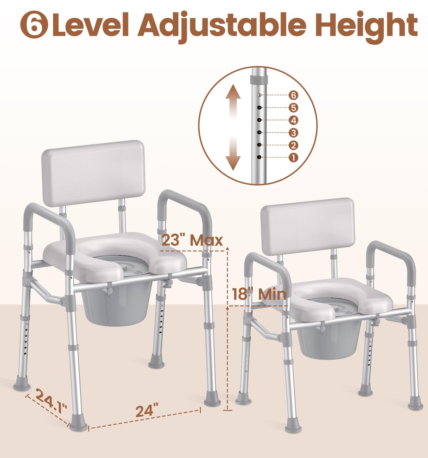 soundfuse Bedside Commode Toilet, Padded Seat and Backrest, Aluminum Frame