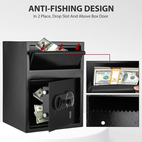 1.9 Cu.Ft Heavy Duty Drop Safe with Drop Slot for Business, Depository Safe for Money with Drop Slot, 13" x 11"x 9.8", Office Safe for Money and Mail, Black