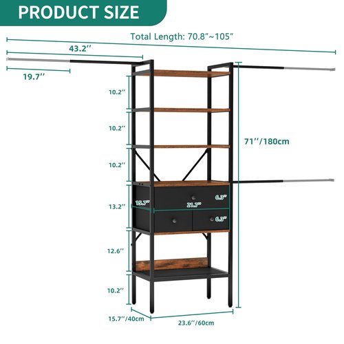 YITAHOME Modular Closet System with Drawers & Clothing Rack - Adjustable Wardrobe Organizer, Durable Steel Frame, Space-Efficient Design for Bedroom, Closet, or Laundry Room, Quick Assembly