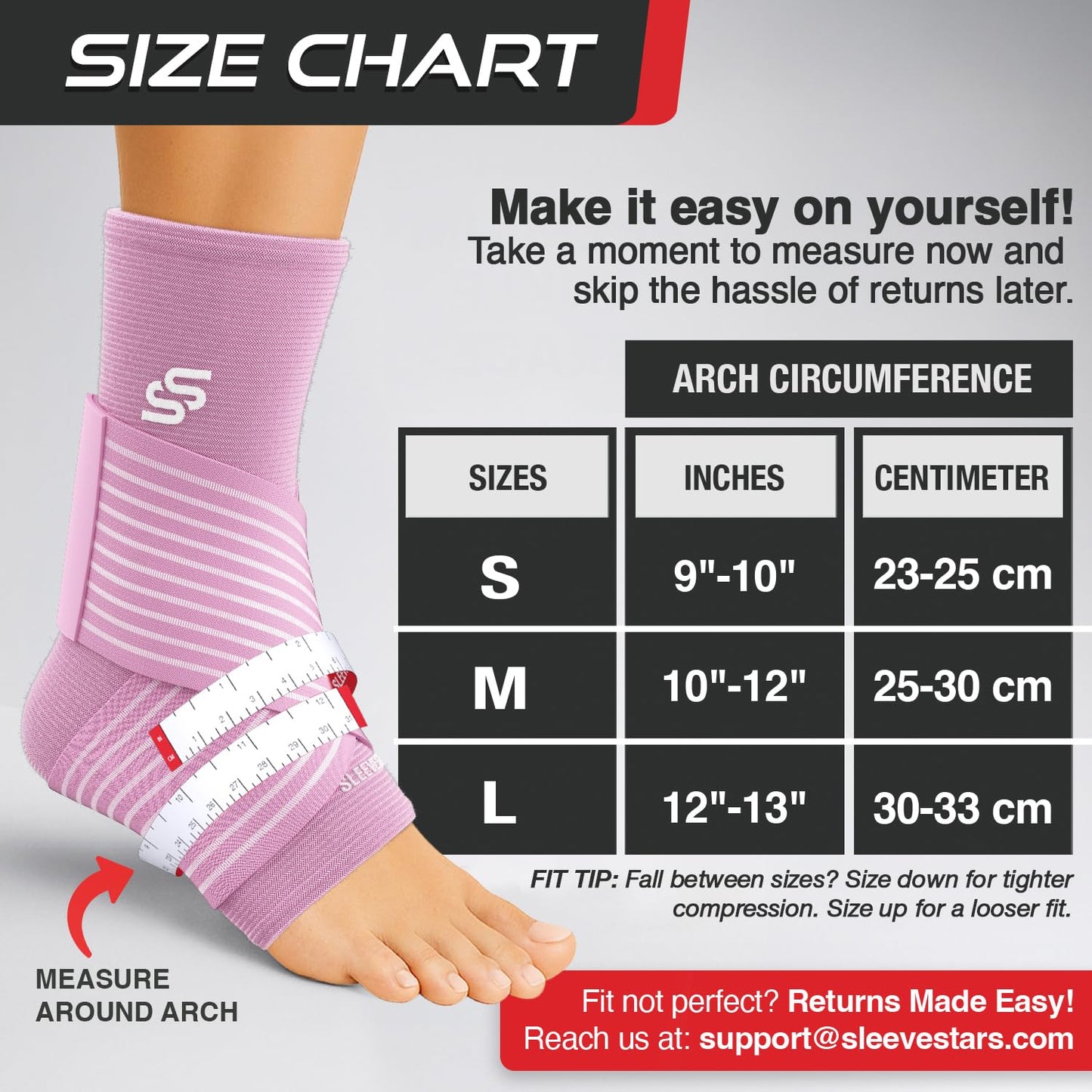 Sleeve Stars Ankle Brace for Women & Men, Ankle Wrap for Sprained Ankle, Compression Sleeve for Plantar Fasciitis Relief, Easy Customizable Support: w/Removable Strap (Single/S:9"-10"/Baby Pink)