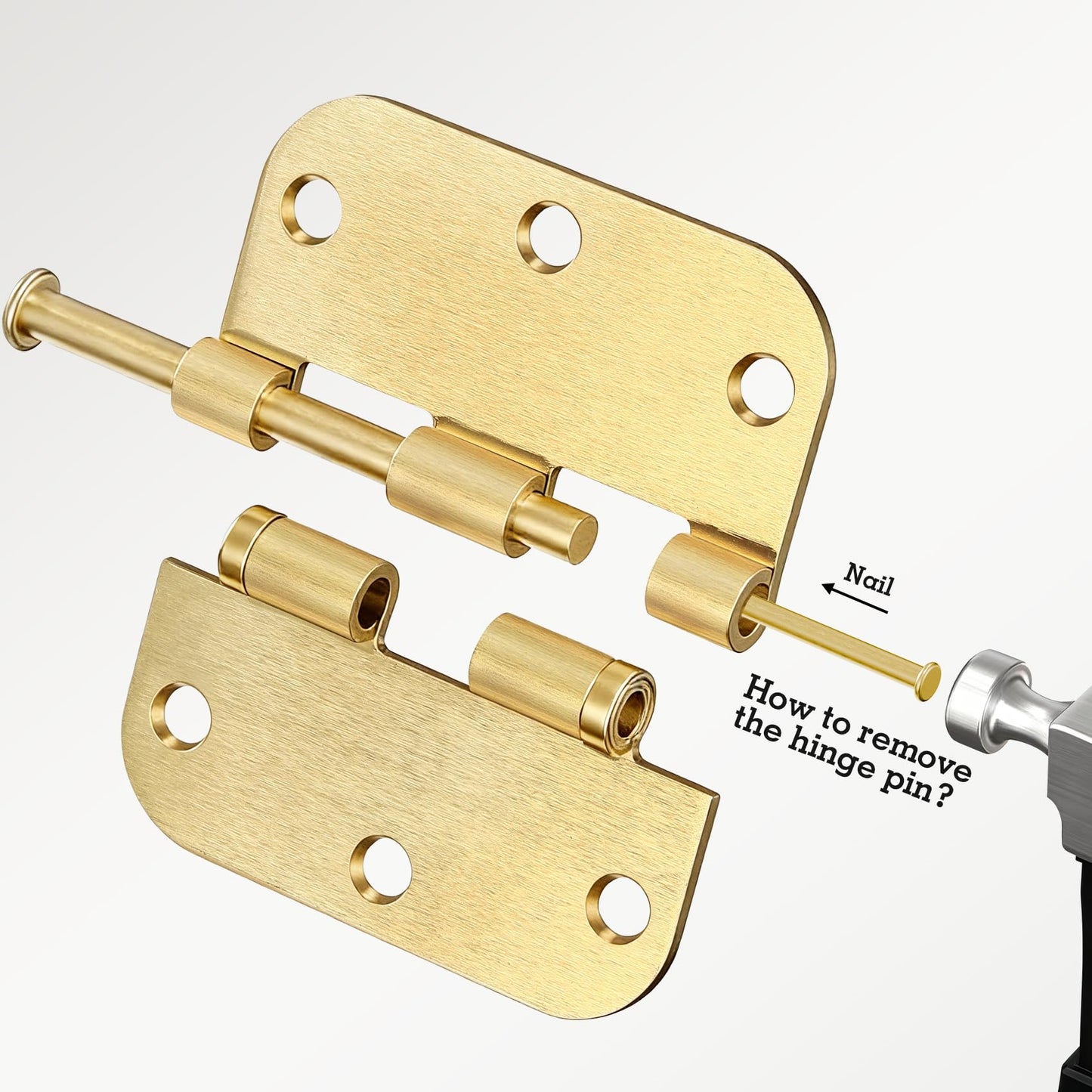 Door Hinges Brushed Brass 18 Pack 3.5 Inch Rounded Integral Ball Bearing Door Hardware 3 1/2 Lasting Mute Interior Hinge for Closet Dining/Den/Game/Recreation Room Kitchen Master Bedroom Loft