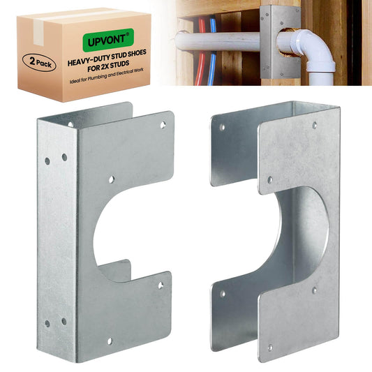 UPVONT Stud Shoes for 2x Studs, 16-Gauge Galvanized Stud Shoes, 6.25" Height, 1.5" Width, Fits Up to 2 3/8" OD Pipes – Thicker, Higher, IBC/IRC Code Compliant, Extra Durable (1.5" x 6.25" - 2 PCS)
