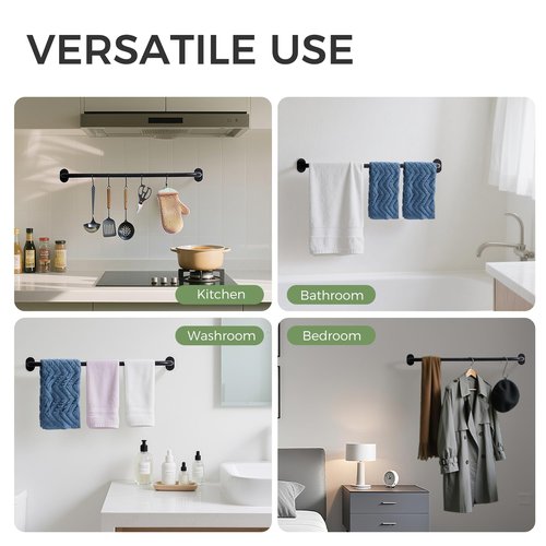 JS HANGER Wall-Mounted Towel Rack for Rolled Towels, Black Bathroom Towel Holder, Space-Saving Metal Towel Shelf for Bathroom, Kitchen, or Laundry Room, Easy Installation 1 Pack