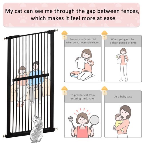 Lumizone Extra Tall Cat Gate 61.02" High Pressure Mounted Extra Wide 30.12"-34.05" (17Sizes) 1.37" Gap No Drilling Auto-Close Tall Pet Gate for Dogs (Black, 30.12"-34.05"/76.5-86cm)