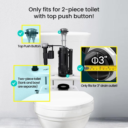 R&T 3-Inch Dual Flush Valve with Top Push Button Toilet Repair Kit Inside Tank dual flush valve replacement kit for 2-piece Toilet A2422M
