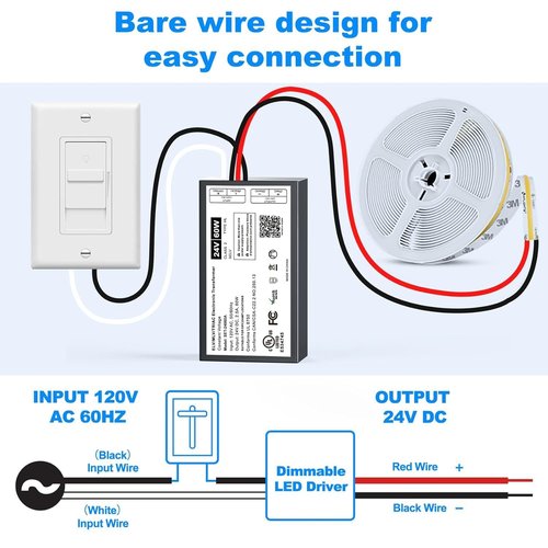 60W Dimmable LED Driver 24V, Triac/ELV/MLV AC to DC Compatible with Lutron& Leviton Dimmer, Dimmable LED Power Supply 60W 24V Class2 Transformer for LED Strip Light, Low Voltage Lighting Project