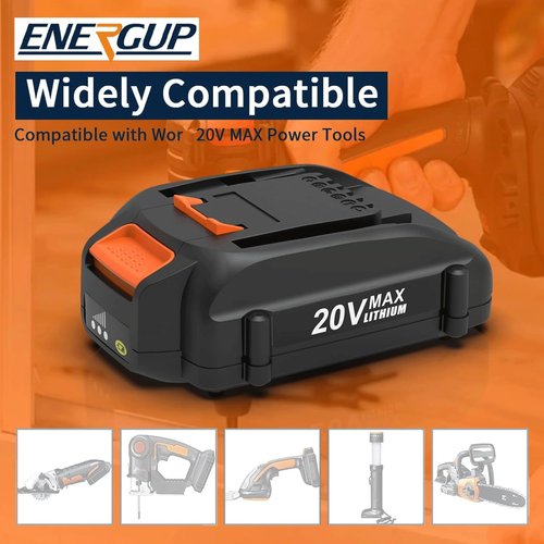 energup 2Pack 4.0Ah WA3525 Replace for Worx 20V Battery PowerShare for WA3520 WA3525 WA3575 WG890 WG891 for 20Volt Worx Batteries 20V