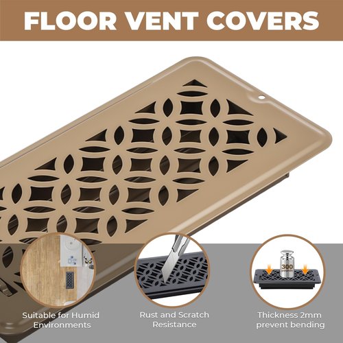 MMFSF 2 Pack Floor Vent Covers, 4x10 Adjustable Heat Air Vent Deflector, 2-in-1 Floor Register, Vent Covers for Home Floor, Office, Ceiling, Heavy Duty Walkable Metal Floor Vents (Brown)