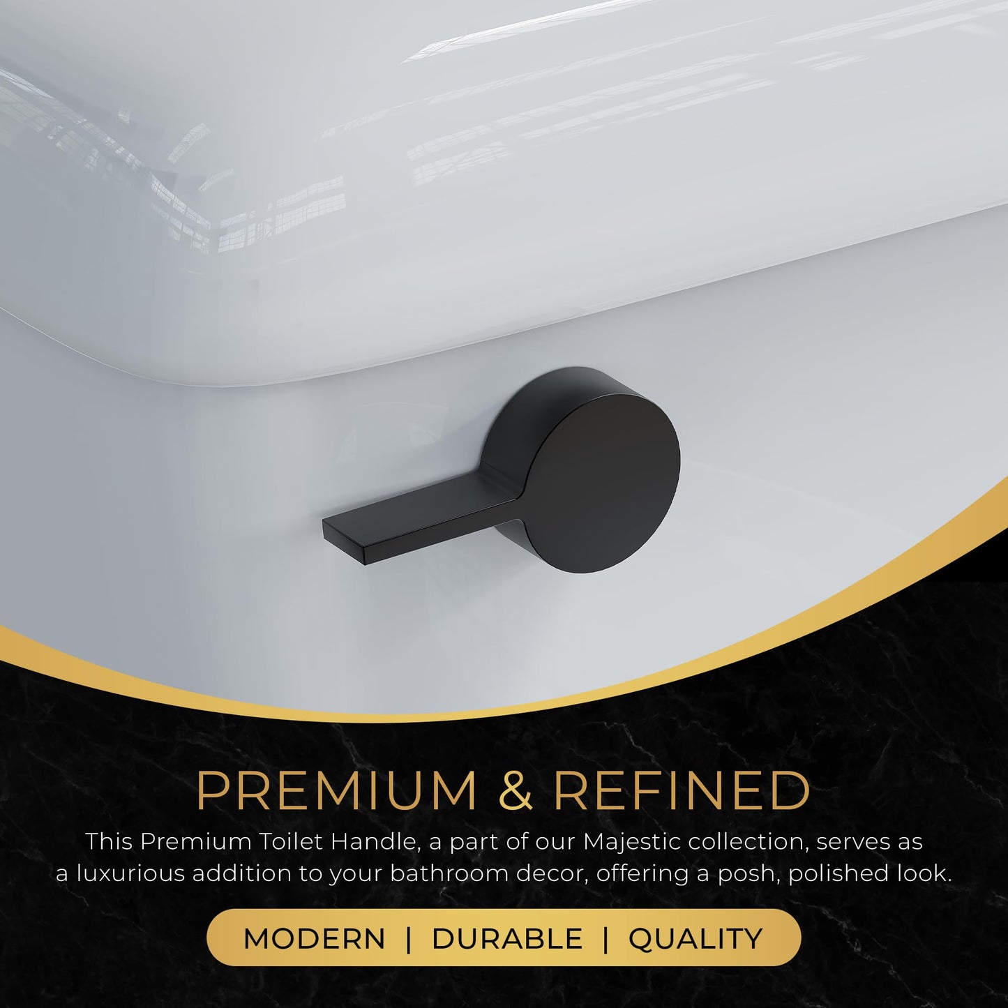 RAVINE Premium Modern Luxury Universal Toilet Handle Replacement, Majestic Collection. Toilet Lever Replacement, Easy Install (Black, Front Mount)