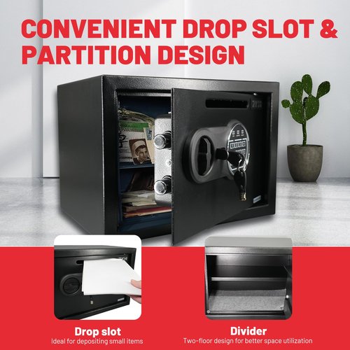 ZKH Drop Safe, 0.57 Cu.ft Safe Box with Drop Slot, Digital Combination Lock & Spare Keys, Safe Deposit Box for Home, Cash, Documents