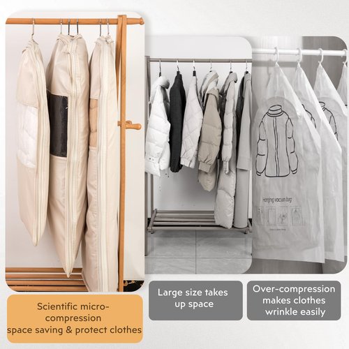 CINPIUK Space Saving Hanging Garment Bag with Self Compression Zipper for Closet Travel Suit Cover Organizer Clothes Dustproof Dress Bag for Suits, Dresses, Coats, XL - 51‘’ x 23'' x 6''