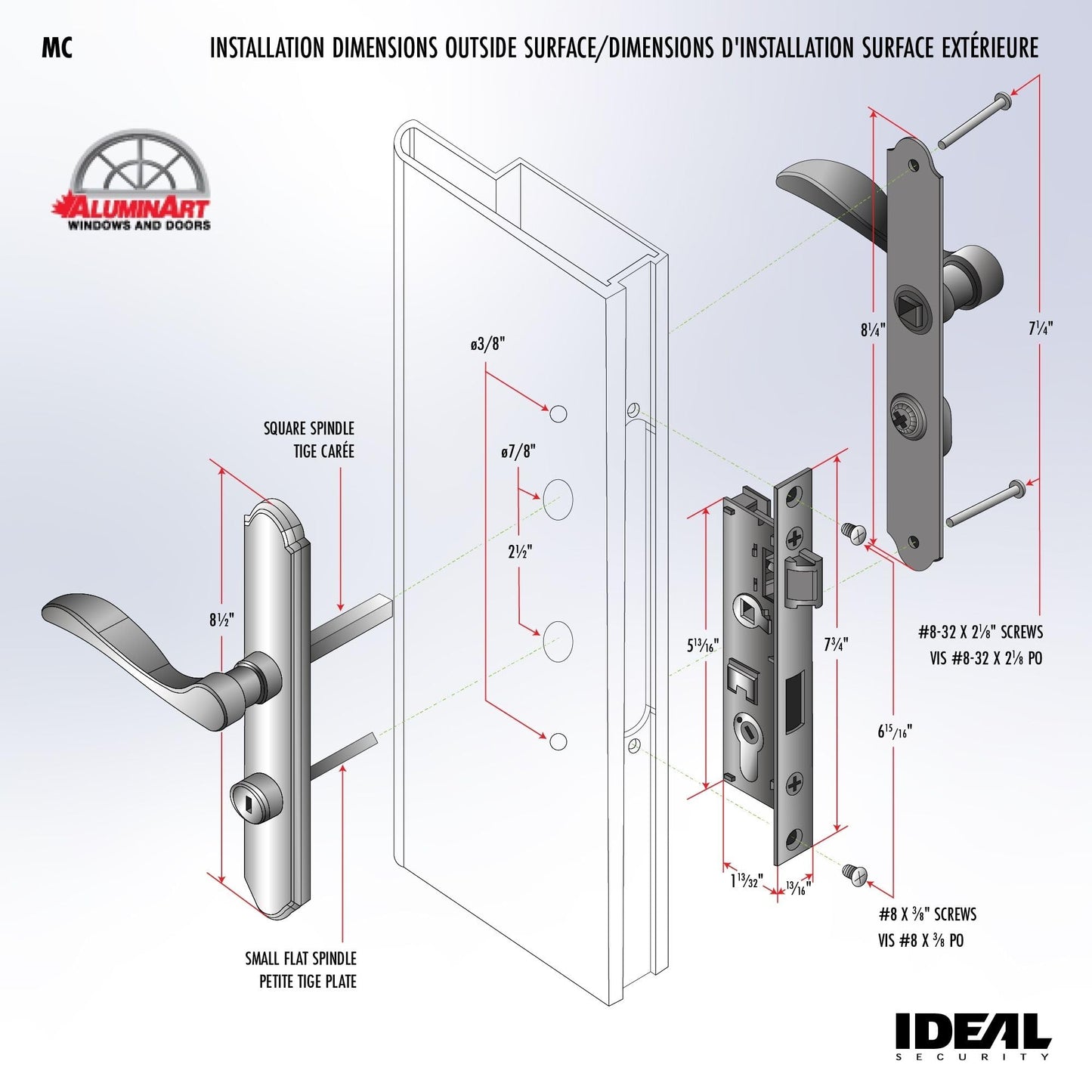 Ideal Security MCMB Curved Mortise Lock Set, Exclusive Replacement for AluminArt Storm Doors and Screen Doors, Adjustable 3/4" Backset, Matte Black