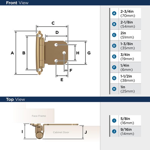 Amerock BPR7629CZ | Face Frame Cabinet Hinge | Variable Overlay Self Closing Face Mount | Champagne Bronze | Kitchen Cabinet Door Hinge | 1 Pair/2 Pack | Functional Hardware