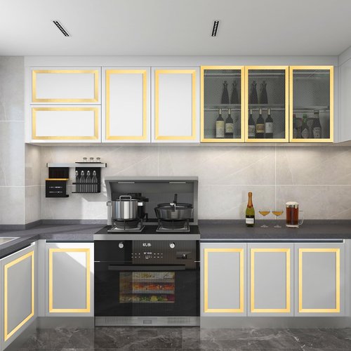 Gold Metalized Brushed Finish Molding Trim, Peel and Stick Strip for Mirror Frame, Wall, Fireplace and Home DIY Decoration (16.4 ft x 0.4 inch)