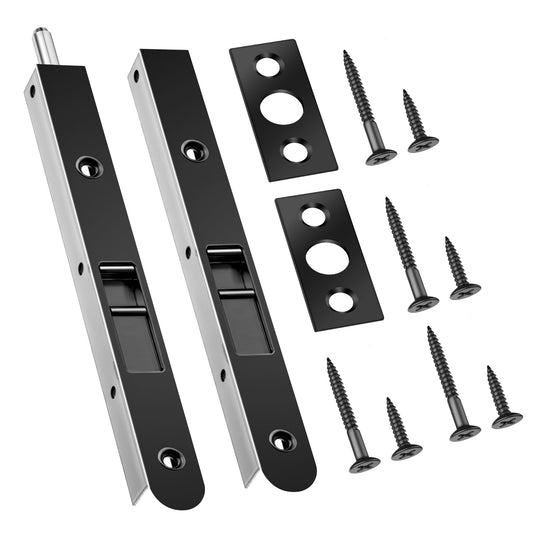 Ceoighe 2 Pack Flush Bolt for Double Door, 7 Inch Heavy Duty Chrome Plating Flush Latch Bolts, French Lock for Opening and Composite Wood Double Dummy Door (Black Plating Color)
