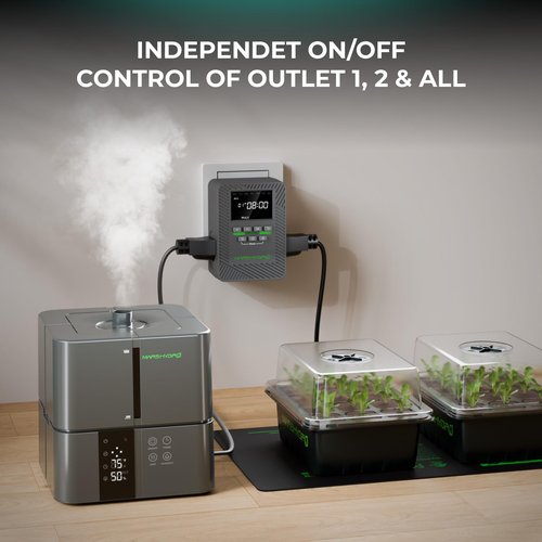 2025 MARS Hydro ITime 2-in-1 Smart Timer Outlet Dual Outlet App Control Custom Programmable 12 On/Off Heavy Duty Plug-in Outlet Timer with Countdown Setting