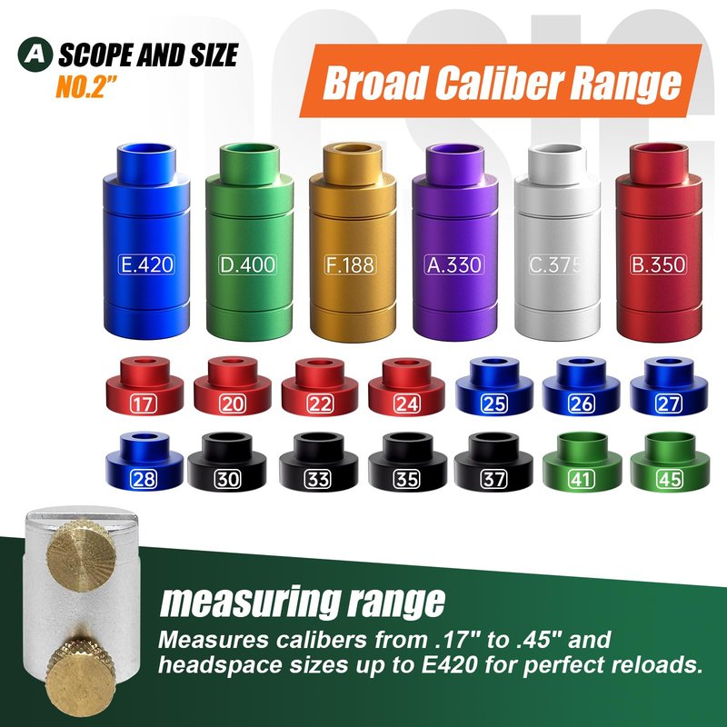 stalye Bullet and Headspace Gauge Comparator Kit – Bullet Comparator Kit with 14 Inserts and 6 Bushings – Reloading Supplies and Equipment – Broad Size Range – Precise Measurement
