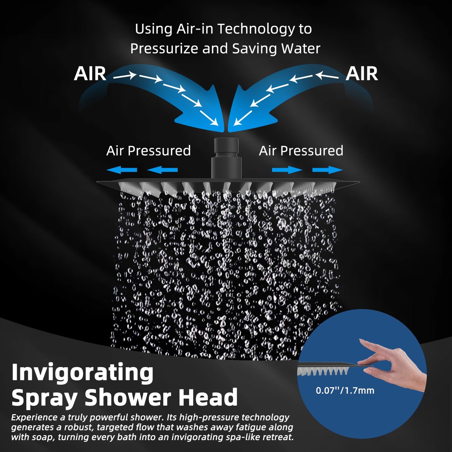 Hibbent All Metal 12 Inch Shower Head, High Pressure Stainless Steel Rain Showerheads, Bathroom Rainfall Showerhead with Ultra-thin Design, Adjustable Brass Ball Joint, Silicone Nozzles, Matte Black