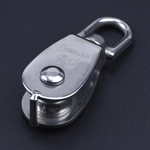 abolius 4 Pack M15 Lifting Single Pulley Block, 304 Stainless Steel M15 Crane Swivel Hook, Wire Rope Hanging Wire Towing Wheel, Heavy Duty Single Wheel Swivel Lifting Rope Pulley Block