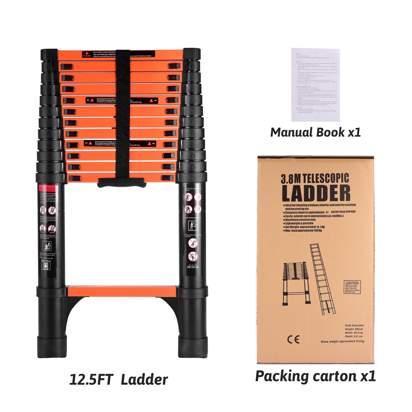 SINMEIRUN 16.5FT Telescoping Ladder, Portable Extension Folding Ladder, Multi-Purpose Compact Ladder for Household or Outdoor Work, 330lbs Max Capacity