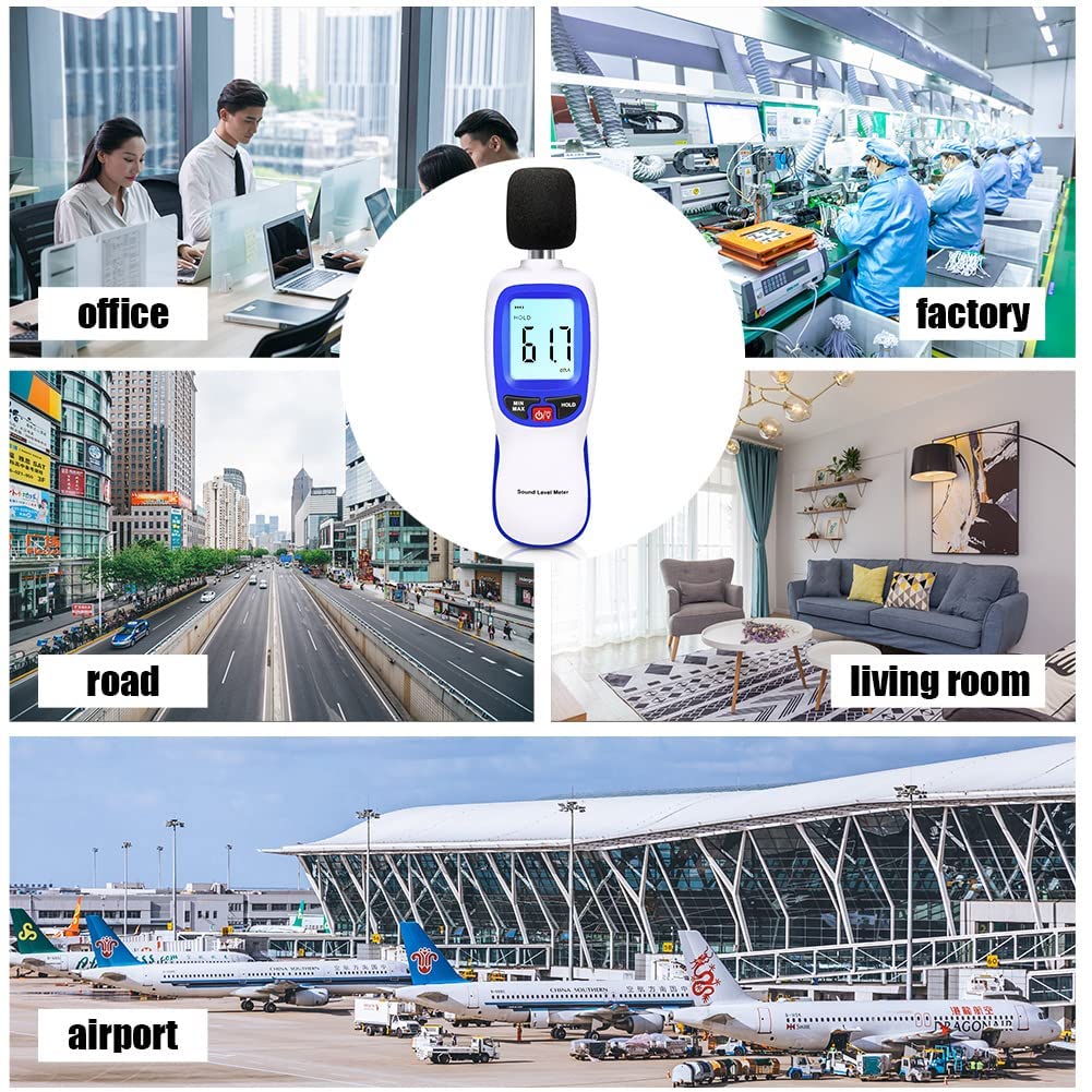 Decibel Meter, Portable SPL Meter (Sound Pressure Level Meter), Digital Noise Meter, Range 30-130dB(A) db Meter, Noise Volume Measuring Instrument, Sound Monitoring Tester (Battery Included) Yellow