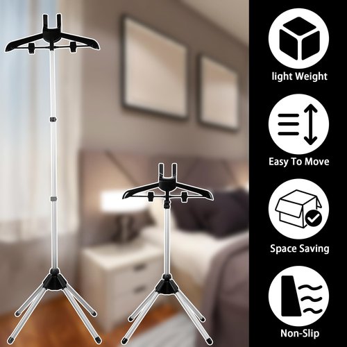 PTMTFYL Steamer Stand for Clothes, Foldable Rotatable Garment Hanger for Steaming Clothes, Adjustable Height Steam Iron Stand Rack with Ironing Board and Glove for RV, Home, Hotel (Black)
