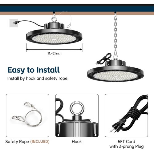 lvsdak UFO LED High Bay Lights 5000K 200W 30000LM 6 Pack with Plug High Bay Led Shop Lights Suitable for Warehouse Workshop Factory Gym Garage Barn LED Lamp AC100-277V