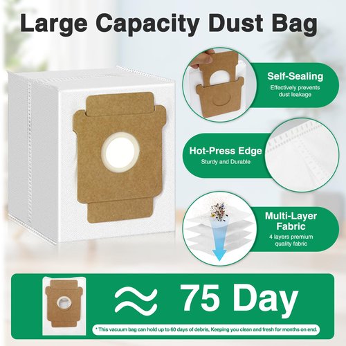 Dxyue 16Pcs Replacement Part Kit for iRobot Roomba Plus 405 Combo/ 505 Combo Robot Vacuum, 1 Rubber Brush 4 Mop Cloth 4 Dust Bag 3 Filter 4 Side Brushes