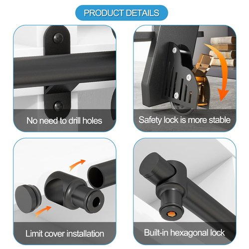 Library Sliding Ladder Hardware Kit with Floor Roller Black Metal Steel Round Tube Track 3.3ft 24ft Rolling Ladder Hardware Set for Library