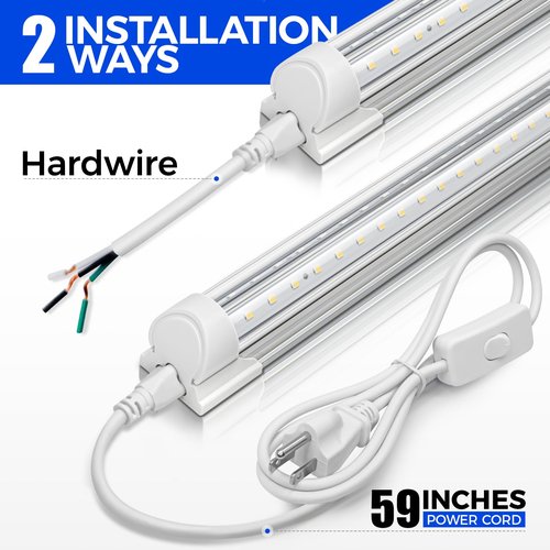 Barrina LED Shop Lights, 40W 5500LM 5000K, 4FT Integrated Fixture, V Shape,T8 Light Tube, Daylight White, Clear Cover, High Output, LED Shop Lights for Garage Warehouse Workshop Basement (Pack of 6)