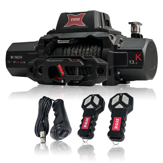 XYCLE13500lbs12V Electric Winch IP68waterproofOff-Road Vehicle Rescue winchs with2wireless Remote Controls and Synthetic Rope Suitable for Towing SUVs,Loggers,Trucks,Trailers,Jeeps,4WD (Dark-Gray)