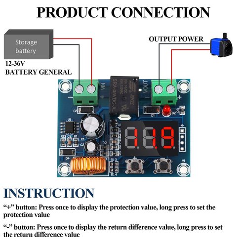DC 12V-36V Voltage Protection Module Digital Low Voltage Protector Disconnect Switch Over Discharge Protection Module Output 6-60V, Low Power Disconnection (2 Pieces)