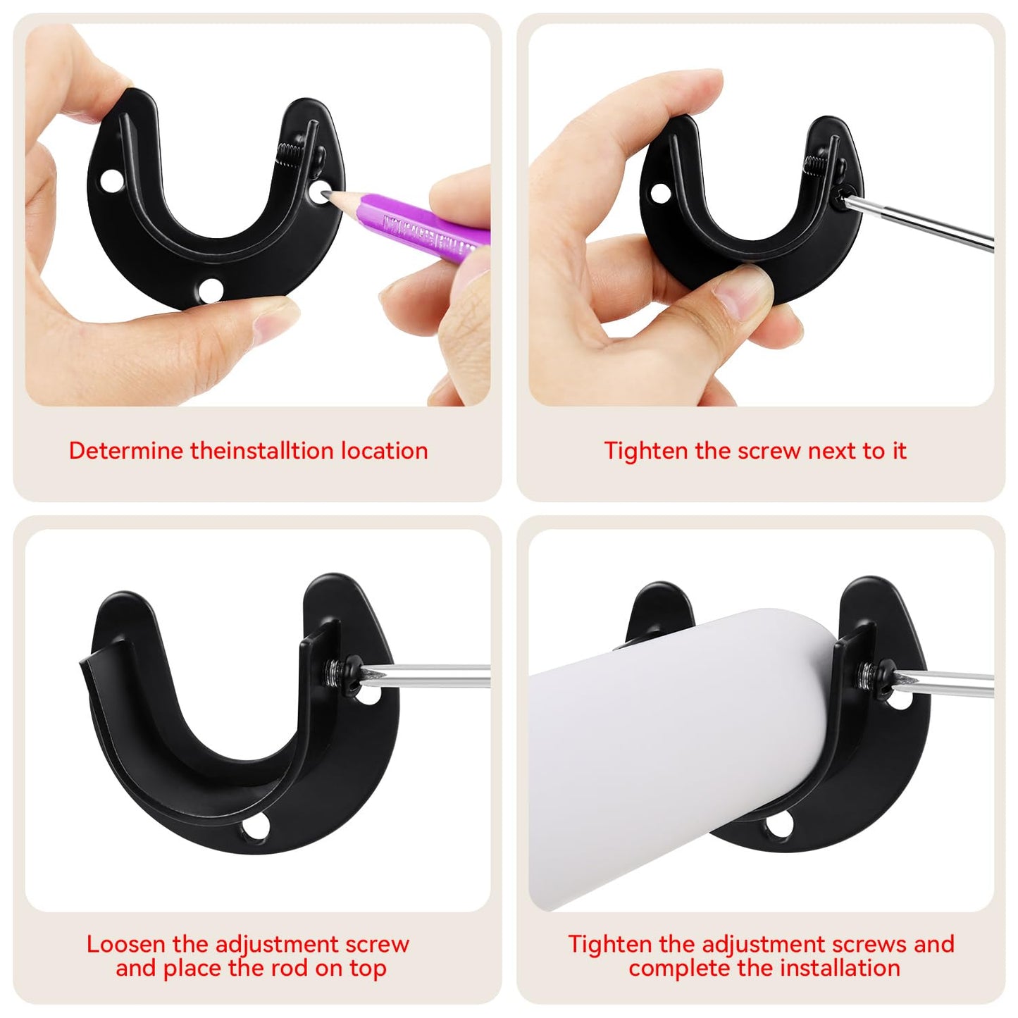 4 Packs Stainless Steel Wardrobe Bracket U-Shaped Rod Socket Flange 1-1/4" Diameter Heavy Duty ClosetBrackets End Supports for Closet Rod with Screws (Black)