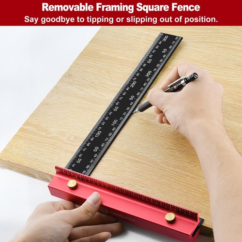 8 Inch Removable Carpenter Framing Square Fence with Edge Marking Ruler, Anodized Solid Aluminum Alloy Body & Brass Knobsn for Woodworking Measuring Ruler Stops Fences