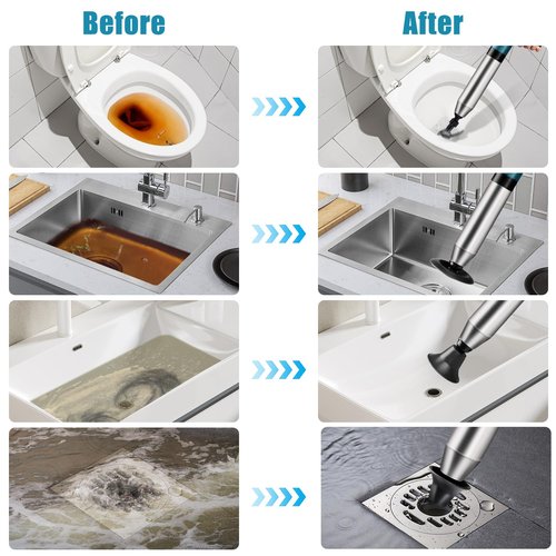 Toilet Plunger Drain Clog Remover: High Pressure Air Drain Blaster Gun Drain Clog Remover Tool- Stainless Steel Air Plunger for Bathroom, Sink, Floor, Kitchen Clogged