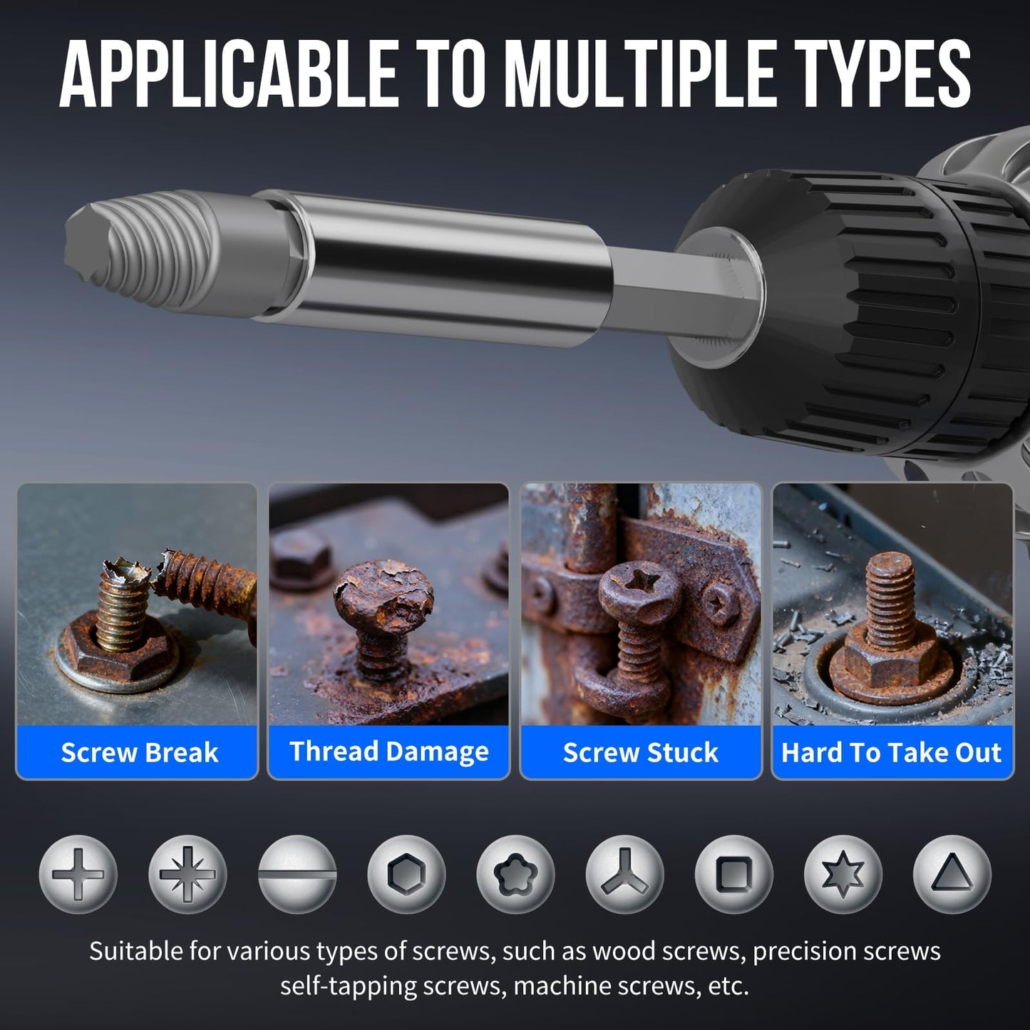 STREBITO Damaged Screw Extractor Set, 32PCS Stripped Screw Extractor with Magnetic Extension Shaft & Socket Adapter, Stripped Screws Nuts & Bolts Drill Bit Tools for Easy Removal of Rusty Broken Screw
