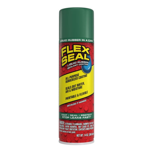 Flex Seal, 14 oz, Green, Stop Leaks Instantly, Waterproof Rubber Spray On Sealant Coating, Perfect for Gutters, Wood, RV, Campers, Roof Repair, Skylights, Windows, and More
