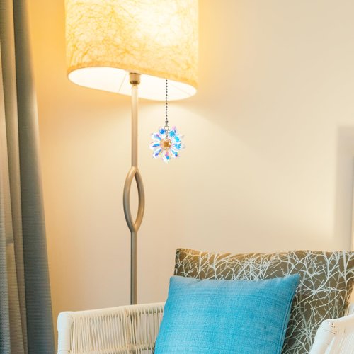 EXEXIUO 2Pcs Ceiling Fan Pull Chain,1.8" Crystal Glass Flower Pendants with 24" Ceiling Fan Chain Extender and Connector with Connector for Bathroom Toilet Light, Ceiling Light, Fan