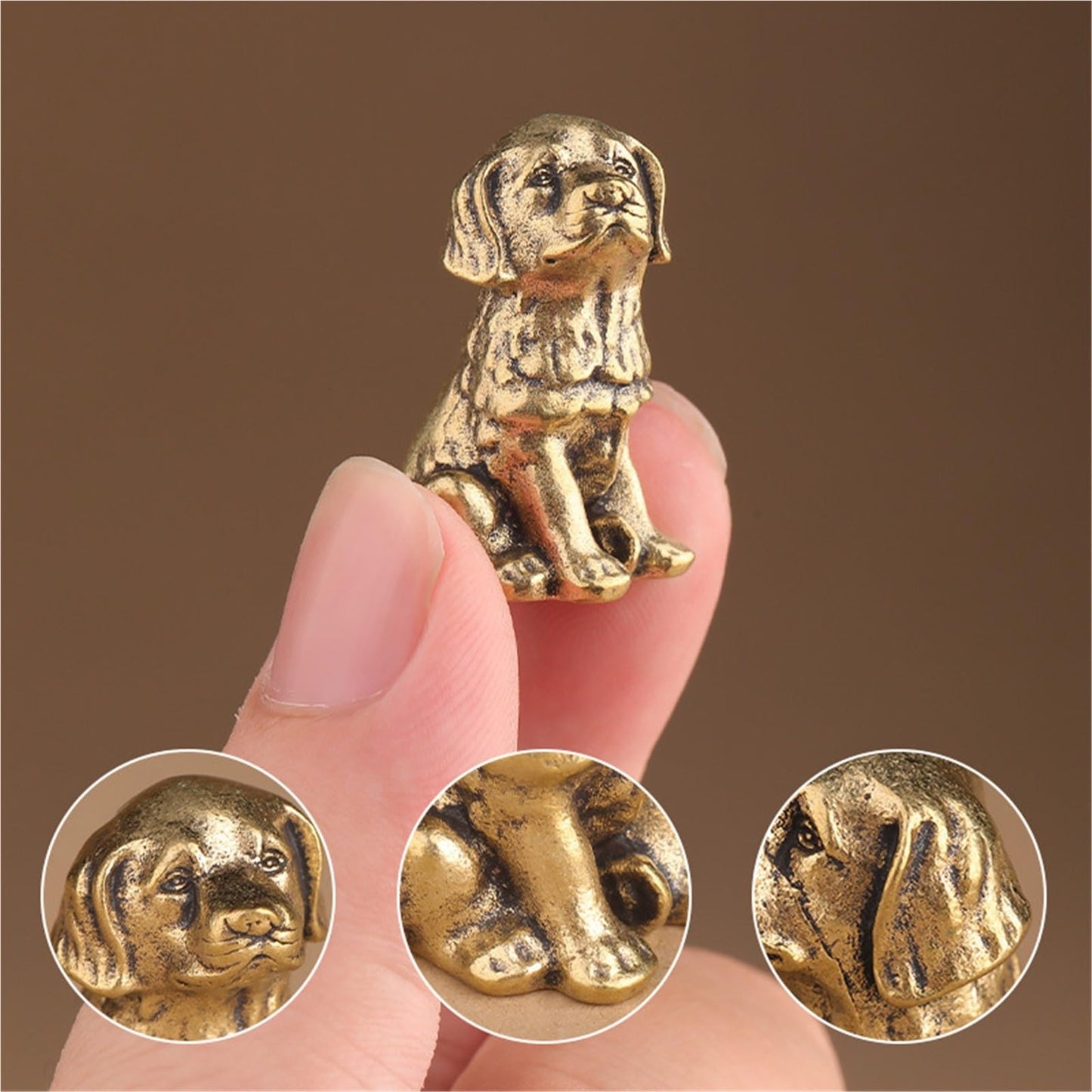 3pcs Brass Dog Hinge Heads Decorative Topper Set Good Luck Puppy, Pure Copper Animal Hinge Heads Decorative Topper