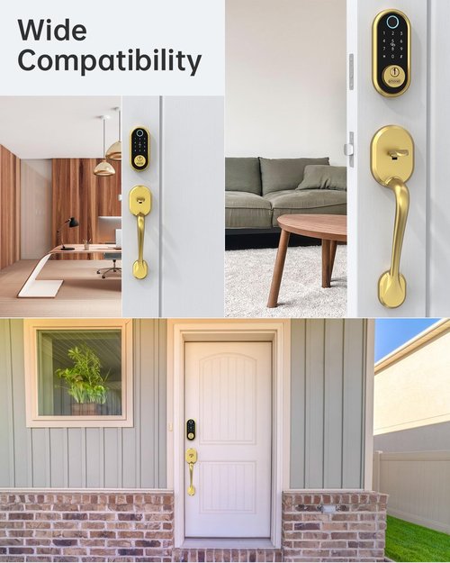 SMONET Smart Front Door Lock - Keyless Entry with Biometric Digital Touchscreen, Bluetooth, Alexa Compatible, Gold
