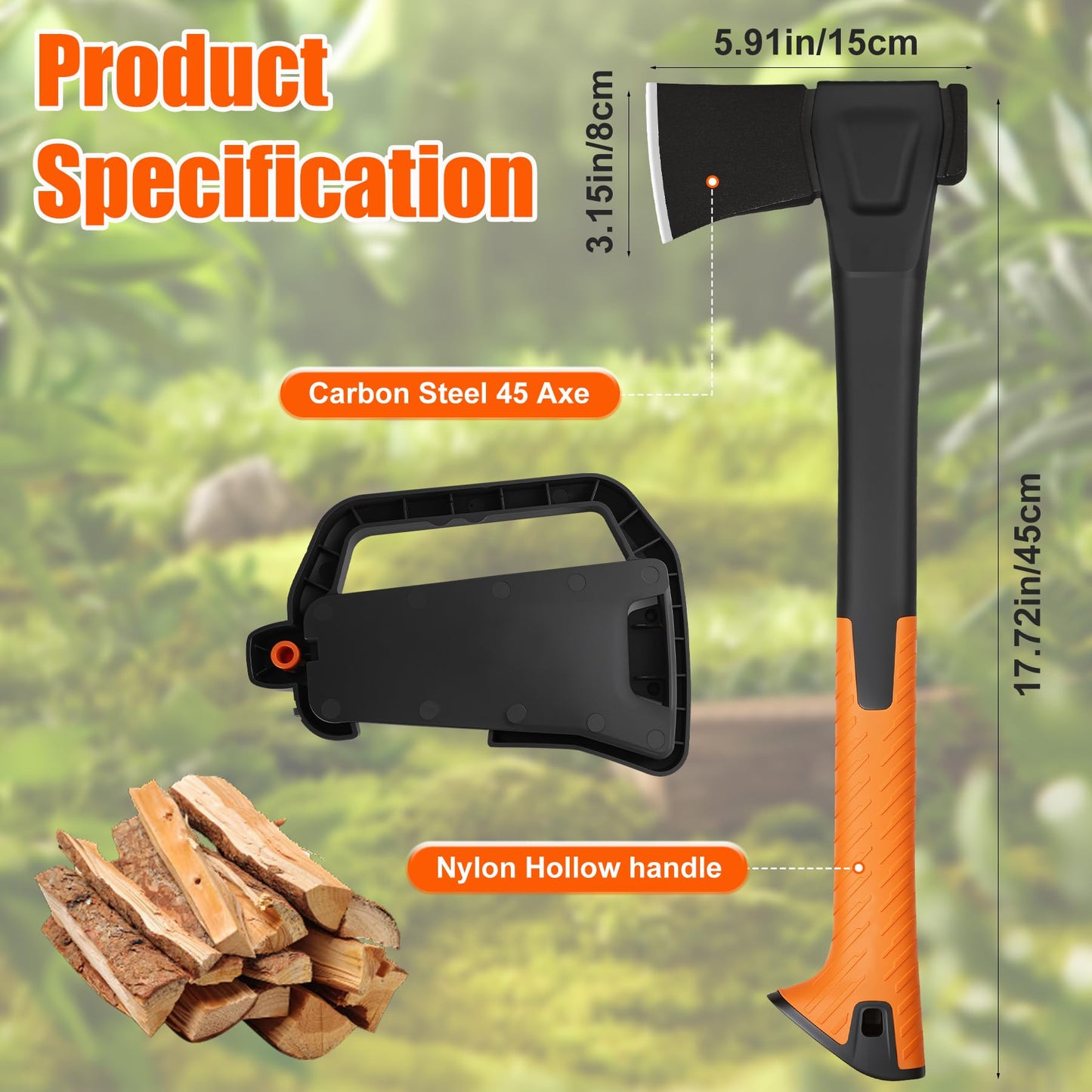 DESHIL 14-Inch Camping Hatchet with Carbon Steel Blade and Sheath