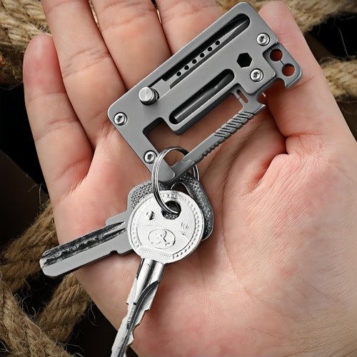 Titanium Multitool Keychain - 3-in-1: Box Cutter, Flathead Screwdriver, Bottle Opener, Durable EDC Gear