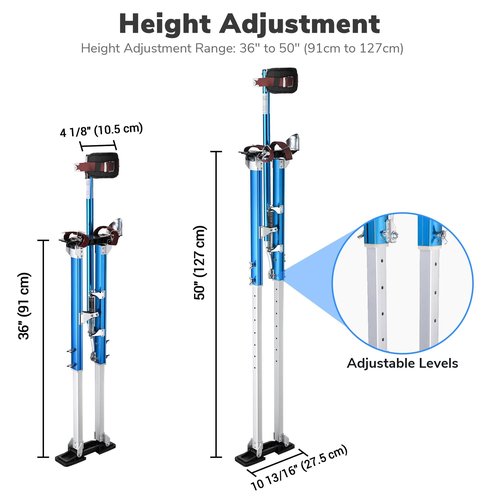WeChef 36" to 50" Drywall Stilts Height Adjustable Non-slip Aluminum Tool for Fruit Collection Branch Pruning Cleaning Décor Stilt Walker Blue