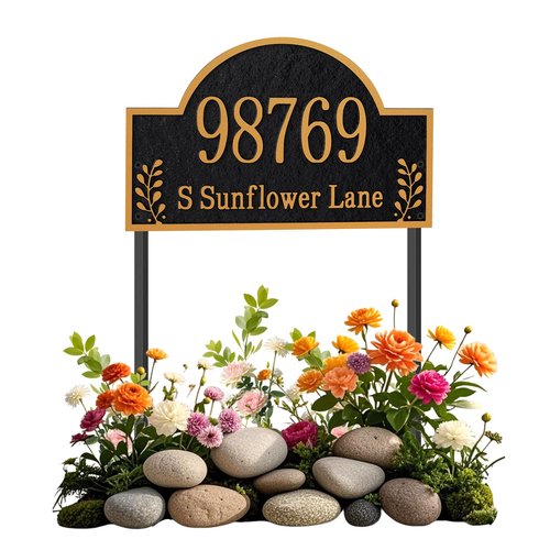 Customizable Address Sign - LAWN MOUNTED Plaque Outdoor House Number Ideal for Home and Garden Décor Arched Style 6
