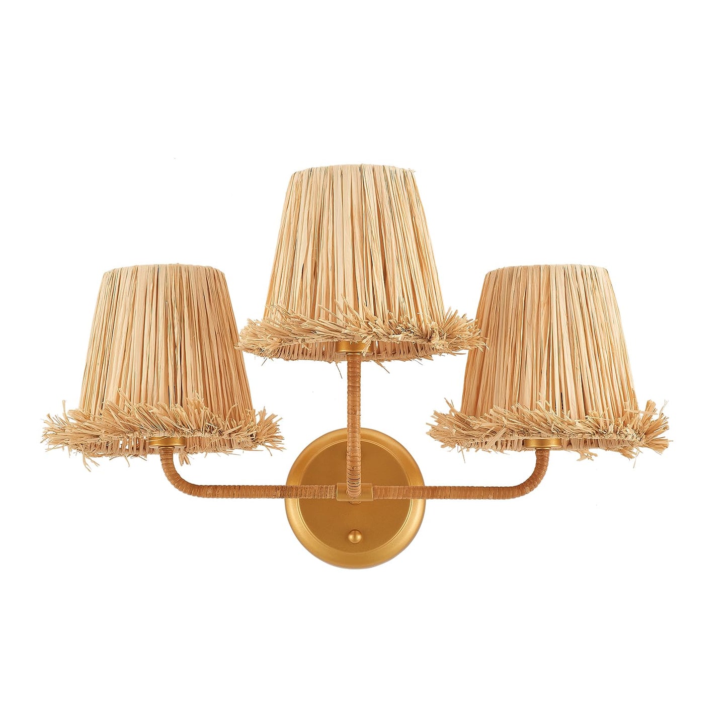 MhyTogn Boho Hand Woven Rattan Wall Sconces 3-Lights Wall Lamp Coastal Brass Wall Lights for Hallway Vanity Bedside Doorway, UL Listed