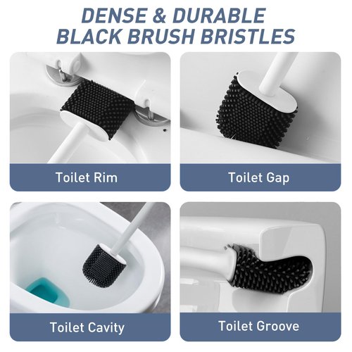 ADNIKIA Silicone Toilet Brush Plunger Set, 2 in 1Toilet Bowl Brush and Holder Plunger Set, Plunger Toilet Brush Combo, Bathroom Toilet Brush, Toilet Brush Set, Toilet Scrubber and Plunger Set, Black