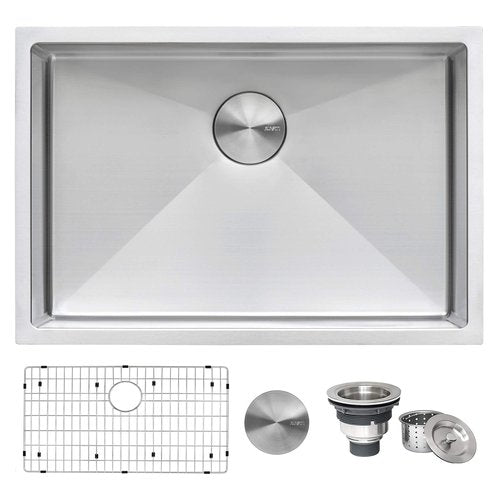 Ruvati RVH7250 Gravena 28" Undermount Single Basin 16 Gauge Stainless Steel Kitchen Sink with Basin Rack and Basket Strainer - Stainless Steel